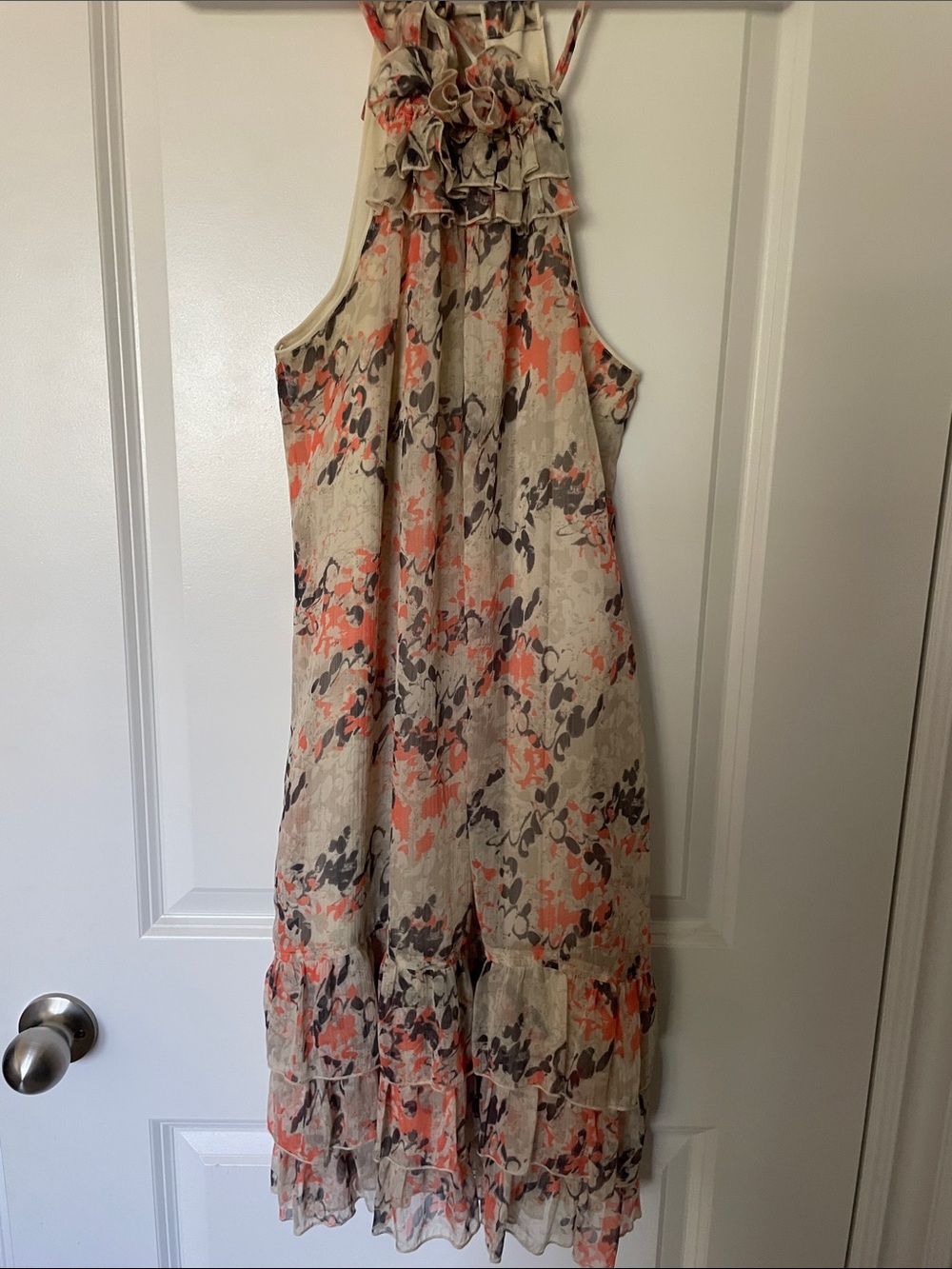 Vero Moda Coral & Cream Floral Ruffle Halter Midi Dress